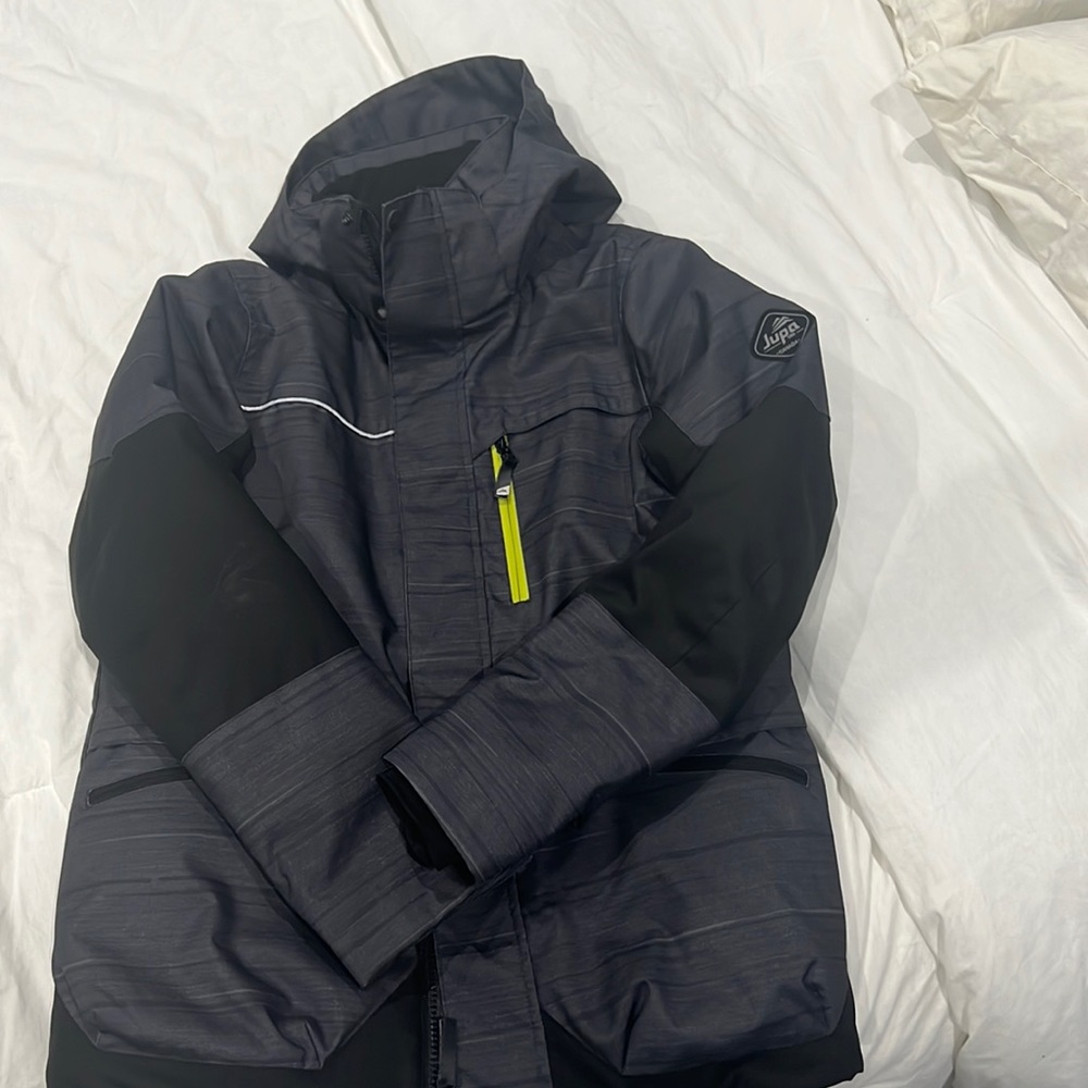 JUPA size 12 grey and black jacket with yellow accent